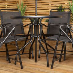 Samuel Alexander Outdoor 4 Seater Round Glass Top Table & Chairs Patio Set with Parasol in Black - thumbnail 5