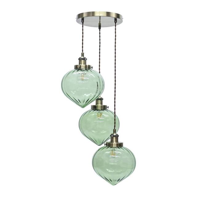 First Choice Lighting Henry Antique Brass 3 Light Cluster Pendant with Green Glass Shades - image 1