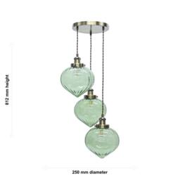 First Choice Lighting Henry Antique Brass 3 Light Cluster Pendant with Green Glass Shades - thumbnail 5