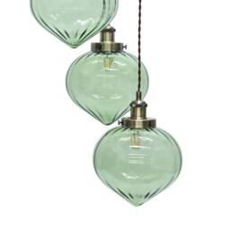 First Choice Lighting Henry Antique Brass 3 Light Cluster Pendant with Green Glass Shades - thumbnail 2