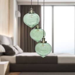 First Choice Lighting Henry Antique Brass 3 Light Cluster Pendant with Green Glass Shades - thumbnail 3