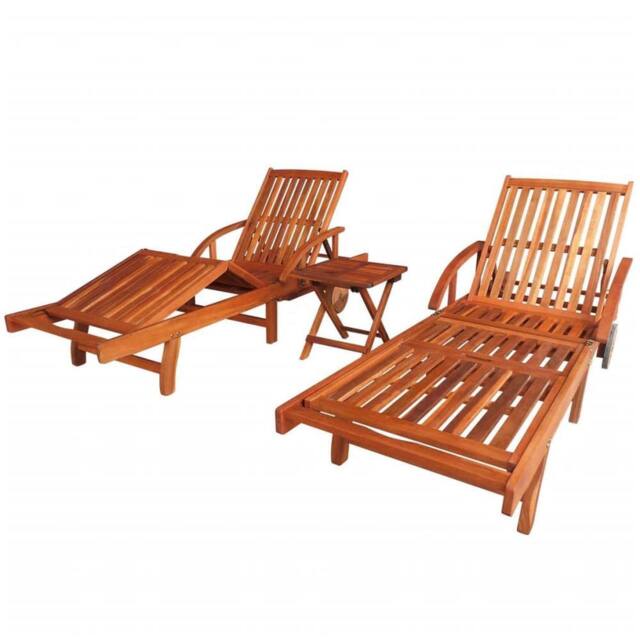 Berkfield Home Sun Loungers 2 pcs with Table Solid Acacia Wood in Brown - image 1