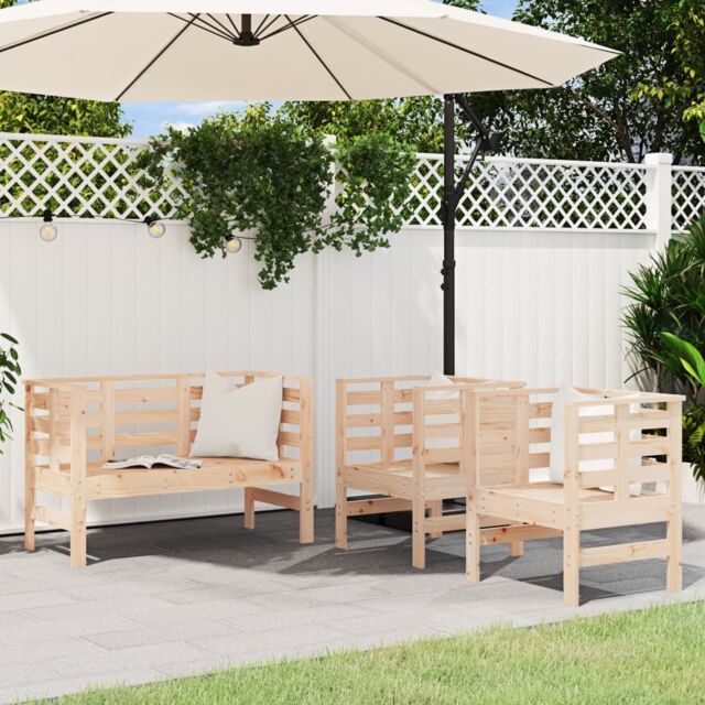 Berkfield Home 3 Piece Garden Lounge Set Solid Wood Pine in Brown - image 1