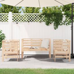 Berkfield Home 3 Piece Garden Lounge Set Solid Wood Pine in Brown - thumbnail 3