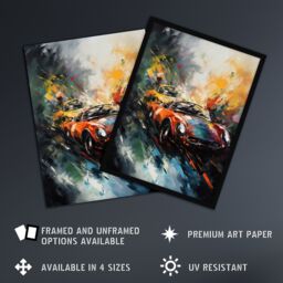 Artery8 Wall Art Print Sports Car Racing Oil Painting For Him Motor Racing Man Cave Art Framed - Size: A4 - thumbnail 2