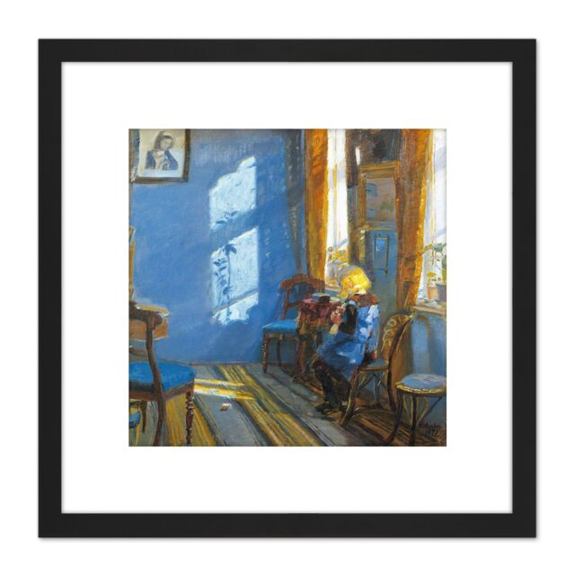 Artery8 Anna Ancher Sunlight In The Blue Room 8X8 Inch Square Wooden Framed Wall Art Print Picture with Mount in Black - image 1