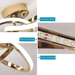 Pheashine Gold LED Ceiling Light, 22W 6500K Cool White, 25cm Modern Flush Mount - thumbnail 5