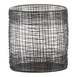 Orsina Cylindrical Black Lantern, Iron Wireframe Black Candle Holder, Indoor & Outdoor Decor with Glass Shade