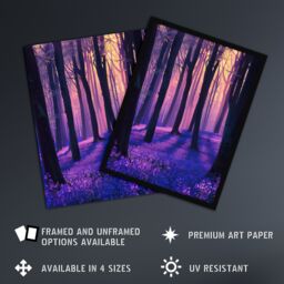 "Artery8 Realistic Purple Bluebell Forest Artwork Dawn Sun Wall Art Print - Size: W18"" x H24""" - thumbnail 2