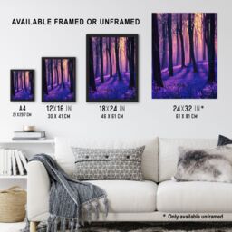"Artery8 Realistic Purple Bluebell Forest Artwork Dawn Sun Wall Art Print - Size: W18"" x H24""" - thumbnail 3