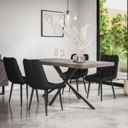 More4Homes Donni Dining Table & Chairs - Concrete Effect Table Top w Black Legs + Nova Faux Leather Dining Chair Set Of 4 - thumbnail 1