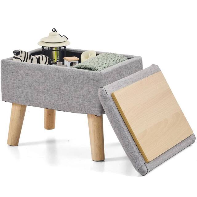 FORGEVIO Gray Linen Storage Ottoman Footstool 29Dx40Wx30H cm in Grey - image 1