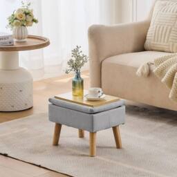 FORGEVIO Gray Linen Storage Ottoman Footstool 29Dx40Wx30H cm in Grey - thumbnail 4