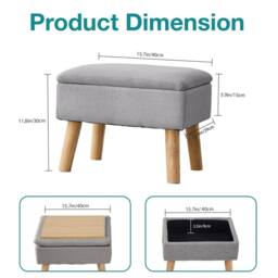 FORGEVIO Gray Linen Storage Ottoman Footstool 29Dx40Wx30H cm in Grey - thumbnail 2