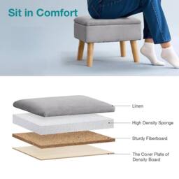 FORGEVIO Gray Linen Storage Ottoman Footstool 29Dx40Wx30H cm in Grey - thumbnail 3