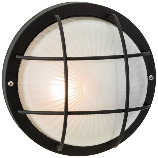 Netlighting Court 1 Light Outdoor Bulkhead Wall Flush Light Black Frosted Glass IP44 E27