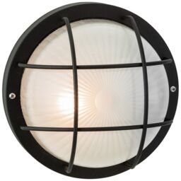 Netlighting Court 1 Light Outdoor Bulkhead Wall Flush Light Black Frosted Glass IP44 E27