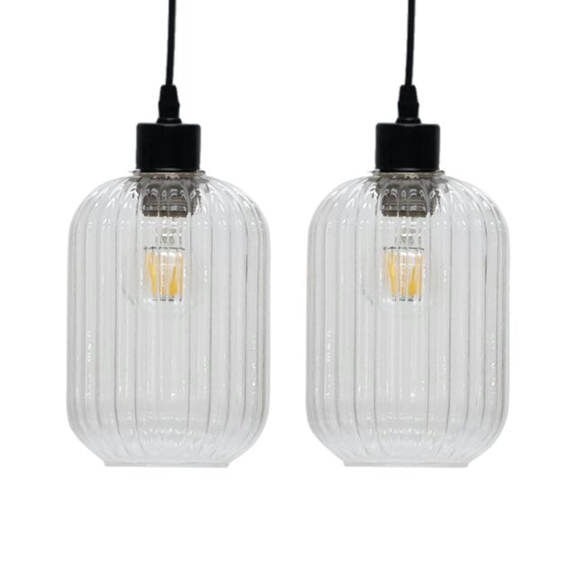First Choice Lighting Set of 2 Batley - Clear Ribbed Glass Easy Fit Pendant Shades - image 1