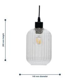 First Choice Lighting Set of 2 Batley - Clear Ribbed Glass Easy Fit Pendant Shades - thumbnail 5