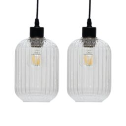 First Choice Lighting Set of 2 Batley - Clear Ribbed Glass Easy Fit Pendant Shades - thumbnail 1