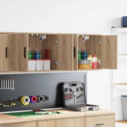 Berkfield Home Durable Garage Wall Cabinets 2 pcs Sonoma Oak Engineered Wood in Brown - thumbnail 2