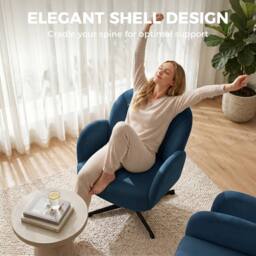 HOMCOM Modern Accent Chair, Shell Swivel Armchair, Velvet-Feel Fabric in Dark Blue - thumbnail 4