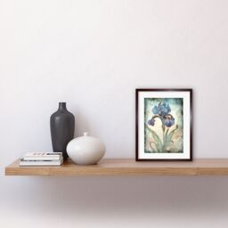 "Artery8 Wall Art Print A Single Iris Flower Watercolour Artwork Framed 9X7 Inch in Brown - Size: W7"" x H9""" - thumbnail 2