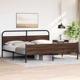 Berkfield Home Metal Bed Frame without Mattress Brown Oak 180x200 cm Super King - thumbnail 4