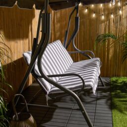OHS Garden Swing Chair Outdoor Hanging Seat 3 Seater Bench Sun Shade in Grey - thumbnail 3