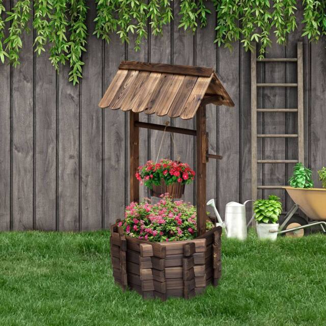 OUTSUNNY Wishing Well Planter Bucket pond pump Home Decoration Flower Garden Outdoor in Tan - image 1