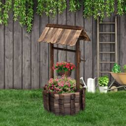 OUTSUNNY Wishing Well Planter Bucket pond pump Home Decoration Flower Garden Outdoor in Tan - thumbnail 1