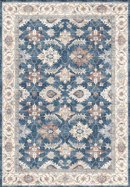 THE RUGS Jurdar Vintage Washable Rug - Ultra Soft Polyamide Non Slip Design in Blue - Size: 60 cm x 180 cm - image 1