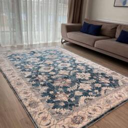 THE RUGS Jurdar Vintage Washable Rug - Ultra Soft Polyamide Non Slip Design in Blue - Size: 60 cm x 180 cm - thumbnail 5