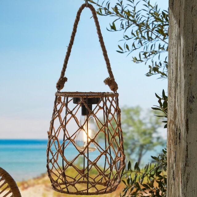 mysmartbuy Solar Powered Sardengna Natural Rope Lantern - Weatherproof Freestanding or Hanging Outdoor Garden LED Lamp Light - H21 x 17.5cm - image 1