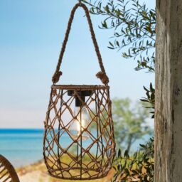 mysmartbuy Solar Powered Sardengna Natural Rope Lantern - Weatherproof Freestanding or Hanging Outdoor Garden LED Lamp Light - H21 x 17.5cm - thumbnail 1
