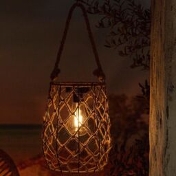 mysmartbuy Solar Powered Sardengna Natural Rope Lantern - Weatherproof Freestanding or Hanging Outdoor Garden LED Lamp Light - H21 x 17.5cm - thumbnail 3