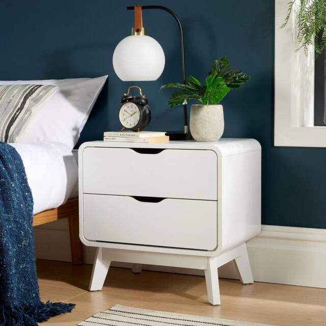 Home Source 2 Drawer Bedside Scandi Legs Home Bedroom Nightstand Lamp Side Table in White - image 1