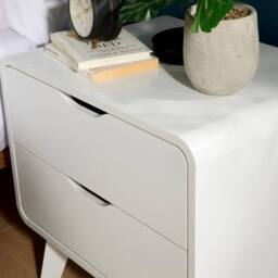 Home Source 2 Drawer Bedside Scandi Legs Home Bedroom Nightstand Lamp Side Table in White - thumbnail 4