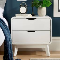 Home Source 2 Drawer Bedside Scandi Legs Home Bedroom Nightstand Lamp Side Table in White - thumbnail 3