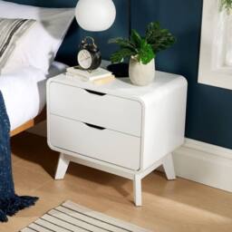 Home Source 2 Drawer Bedside Scandi Legs Home Bedroom Nightstand Lamp Side Table in White - thumbnail 2