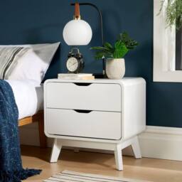 Home Source 2 Drawer Bedside Scandi Legs Home Bedroom Nightstand Lamp Side Table in White