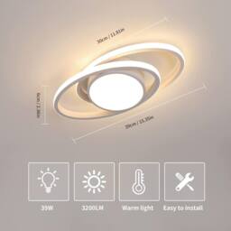 Goeco Modern LED Ceiling Light, Flat White Planets, 39W, for Bedroom, 3000K - thumbnail 5