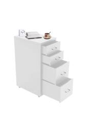Living and Home Movable Vertical File Cabinet with 4 Drawers in White - thumbnail 3