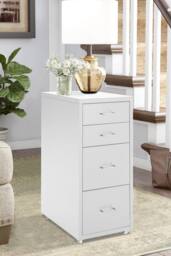 Living and Home Movable Vertical File Cabinet with 4 Drawers in White - thumbnail 1