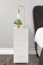 Living and Home Movable Vertical File Cabinet with 4 Drawers in White - thumbnail 2