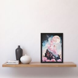 "Artery8 Rose Quartz Crystal Full Moon Fantasy Landscape Framed Art Print in Pink - Size: W12"" x H16""" - thumbnail 4