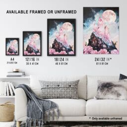 "Artery8 Rose Quartz Crystal Full Moon Fantasy Landscape Framed Art Print in Pink - Size: W12"" x H16""" - thumbnail 3