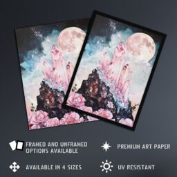 "Artery8 Rose Quartz Crystal Full Moon Fantasy Landscape Framed Art Print in Pink - Size: W12"" x H16""" - thumbnail 2