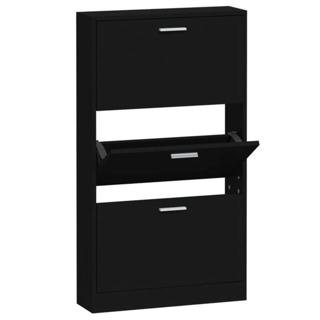Berkfield Home Shoe Cabinet Black 59x17x108 cm Engineered Wood - Size: 59 x 17 x 108 cm - image 1