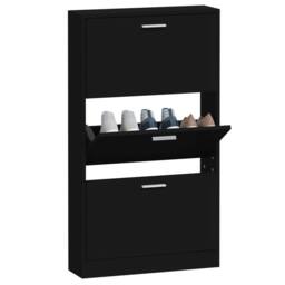 Berkfield Home Shoe Cabinet Black 59x17x108 cm Engineered Wood - Size: 59 x 17 x 108 cm - thumbnail 4